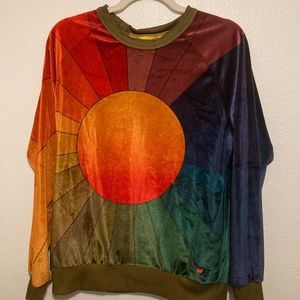 New Aviator Nation Velvet Velour Sunburst Crewneck Sweatshirt XS RARE